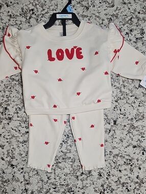 Carter's Cream and Red "Love" Ruffle Sleeve Kids 3-6 Months Set